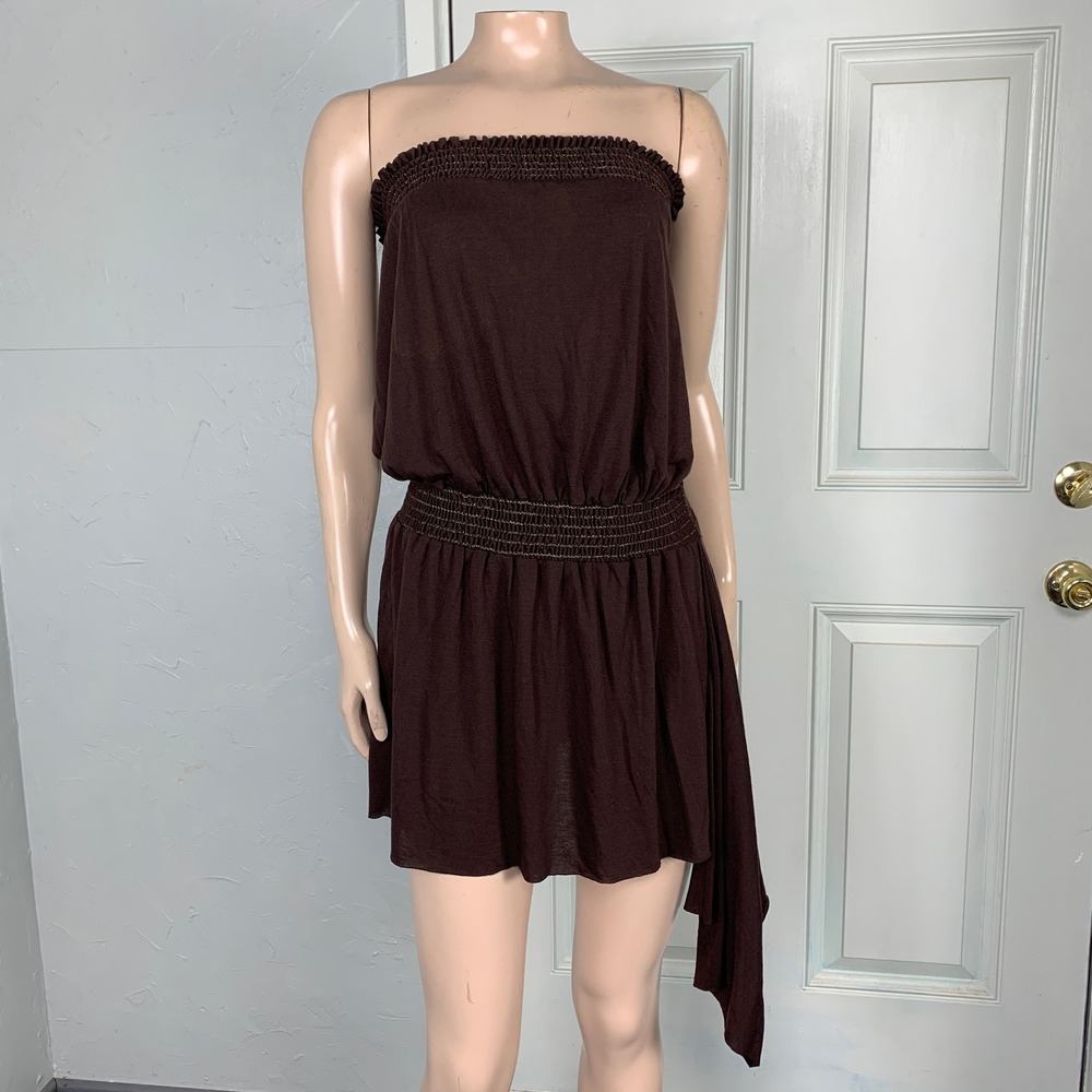Vintage Y2K Soprana Women's Dress Large Asymmetrical Mini Strapless Rayon L3-25